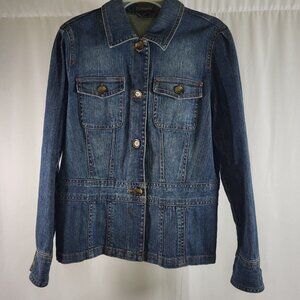 Liz Claiborne Women’s Medium Blue Denim Jacket – Button Front, Full Sleeve